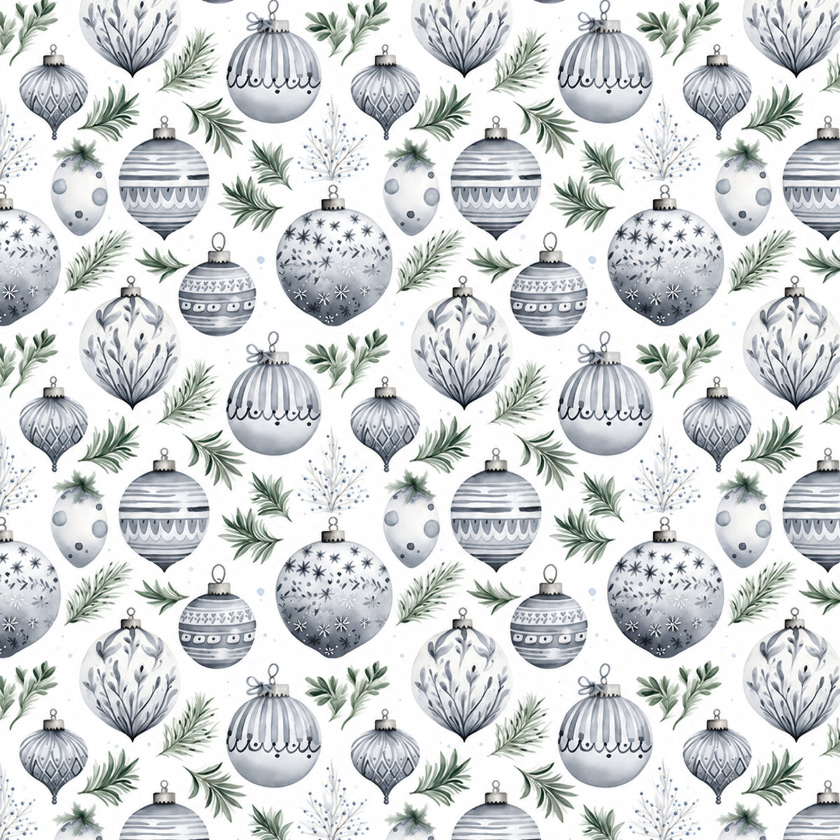 Vintage Icy Silver Christmas Pattern 4 Quilting Cotton Fabric