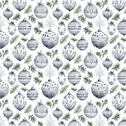 Vintage Icy Silver Christmas Pattern 4 Quilting Cotton Fabric