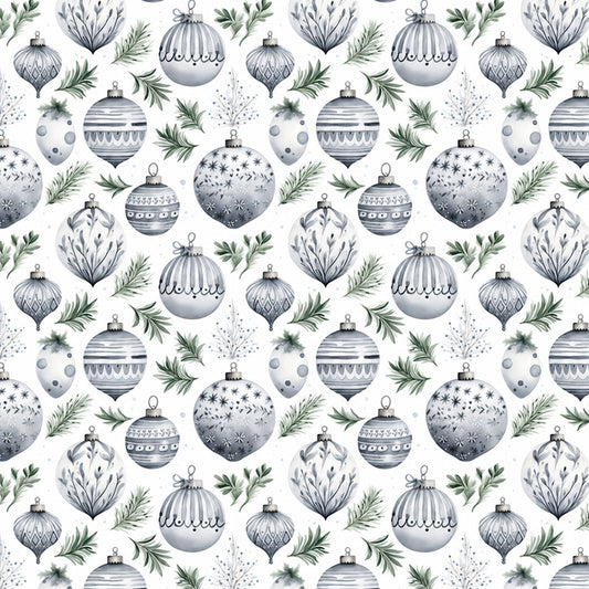 Vintage Icy Silver Christmas Pattern 4 Quilting Cotton Fabric