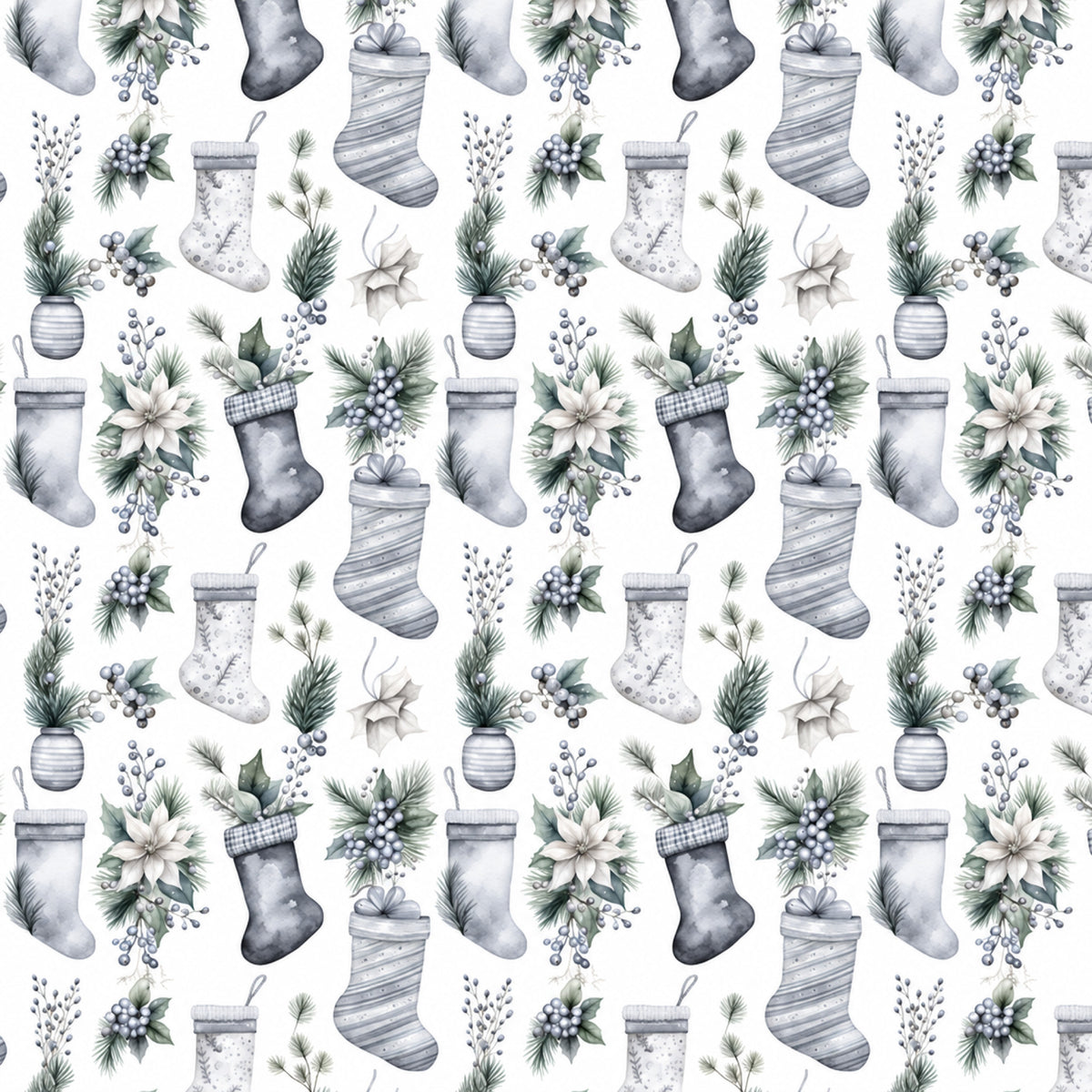 Vintage Icy Silver Christmas Pattern 7 Quilting Cotton Fabric