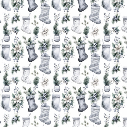 Vintage Icy Silver Christmas Pattern 7 Quilting Cotton Fabric