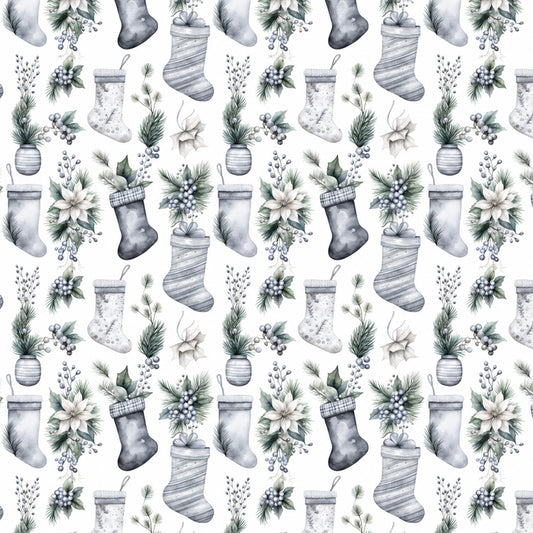 Vintage Icy Silver Christmas Pattern 7 Quilting Cotton Fabric