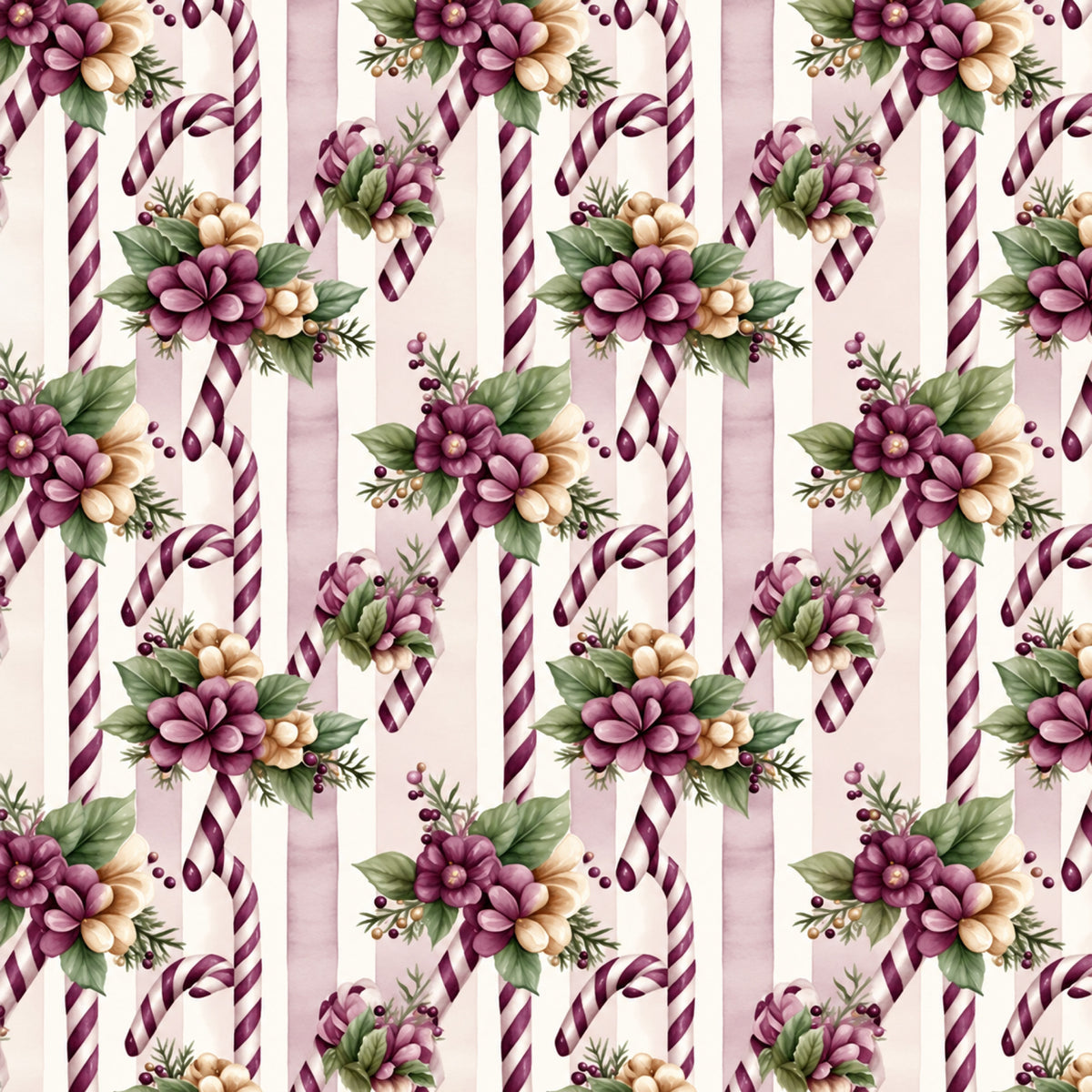 Vintage Plum Christmas Pattern 1 Quilting Cotton Fabric