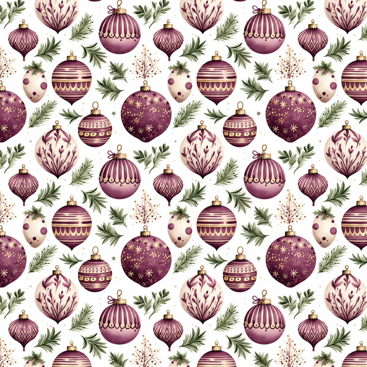 Vintage Plum Christmas Pattern 3 Quilting Cotton Fabric