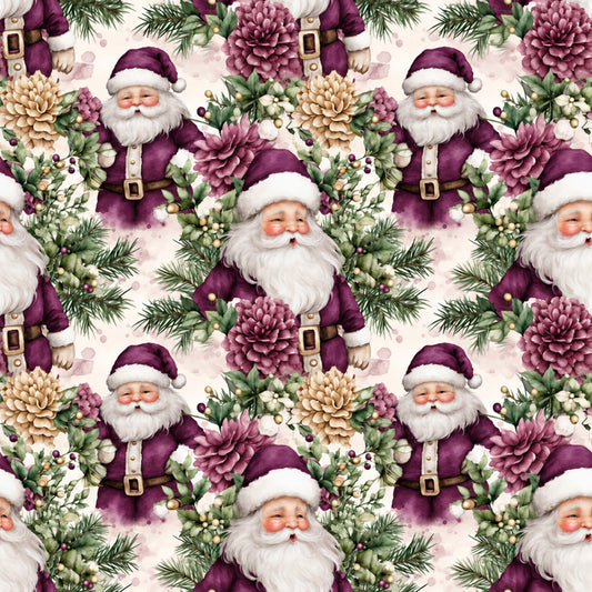 Vintage Plum Christmas Pattern 4 Quilting Cotton Fabric