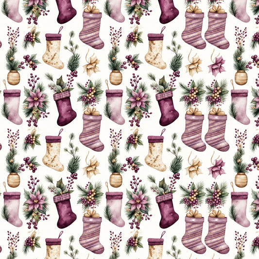Vintage Plum Christmas Pattern 7 Quilting Cotton Fabric