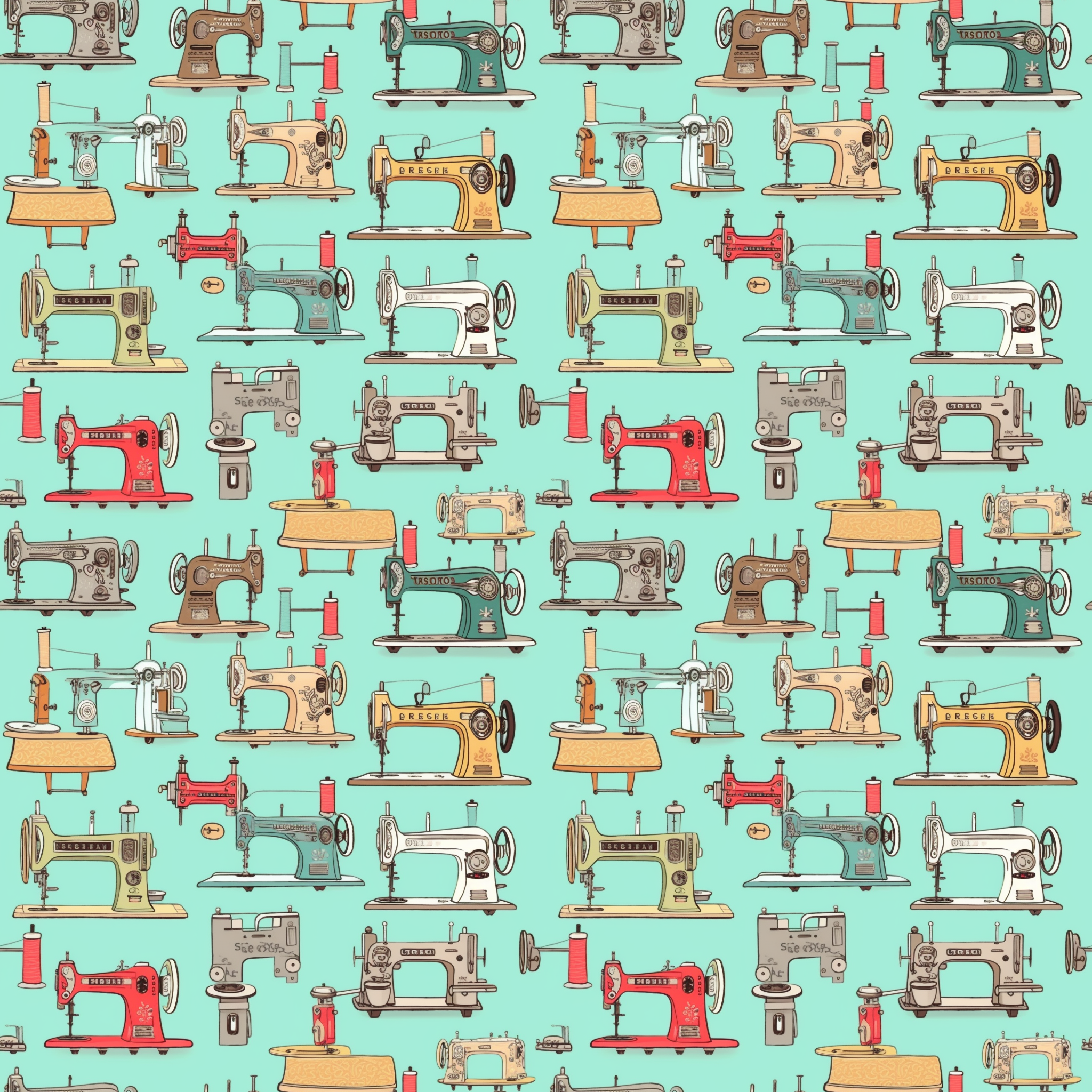 Win Pattern Slow Machine Vintage Sewing Machines Pattern 1 Quilting Cotton Fabric ...