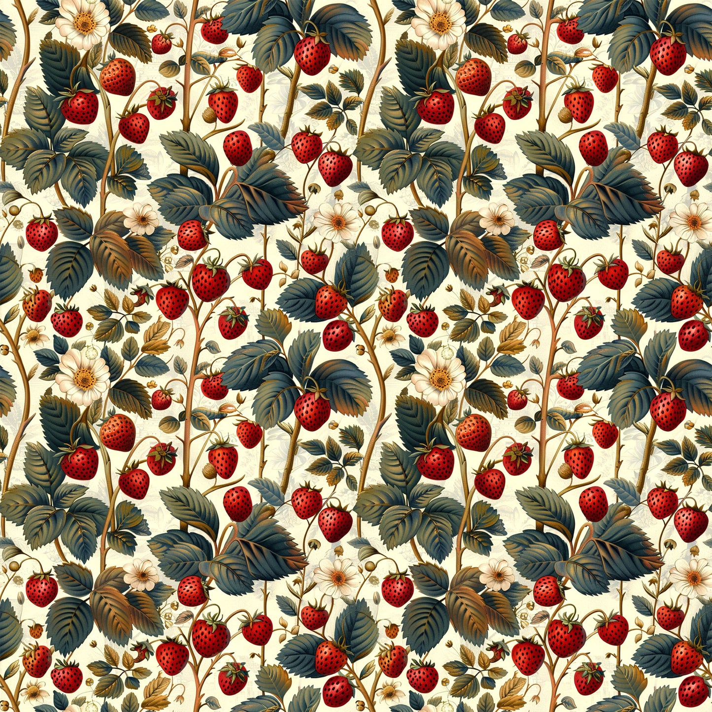 Vintage Strawberries Pattern 1 Quilting Cotton Fabric