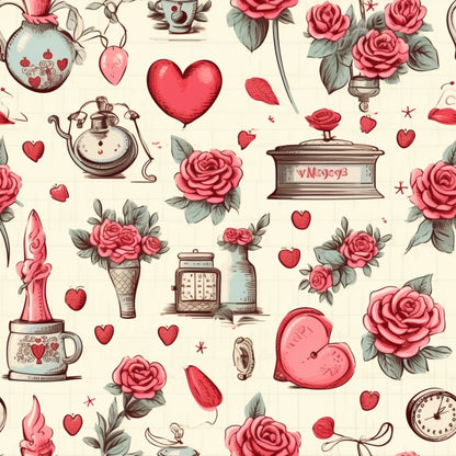 Vintage Valentines Day Pattern 14 Quilting Cotton Fabric