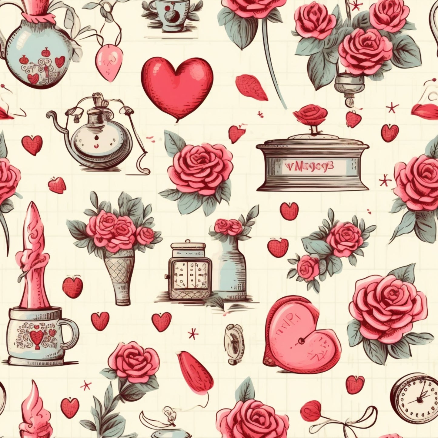 Vintage Valentines Day Pattern 14 Quilting Cotton Fabric