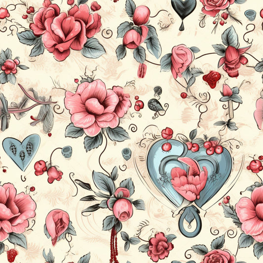 Vintage Valentines Day Pattern 15 Quilting Cotton Fabric