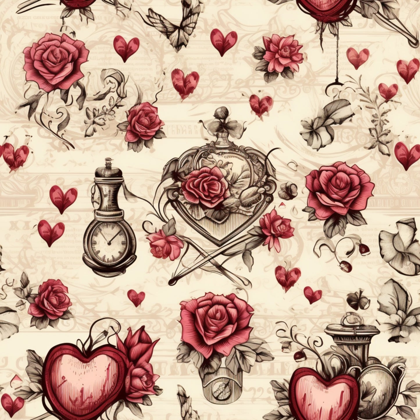 Vintage Valentines Day Pattern 16 Quilting Cotton Fabric