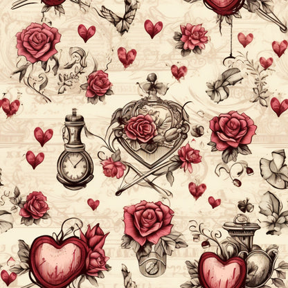 Vintage Valentines Day Pattern 16 Quilting Cotton Fabric