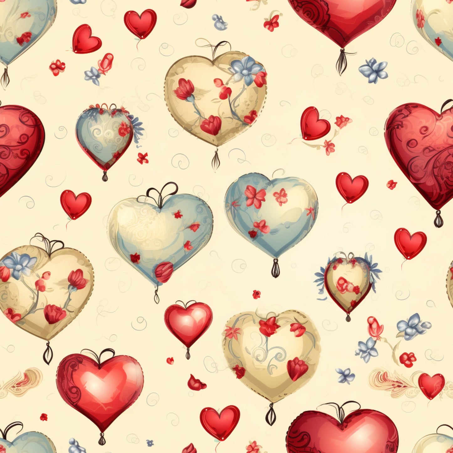 Vintage Valentines Day Pattern 2 Quilting Cotton Fabric