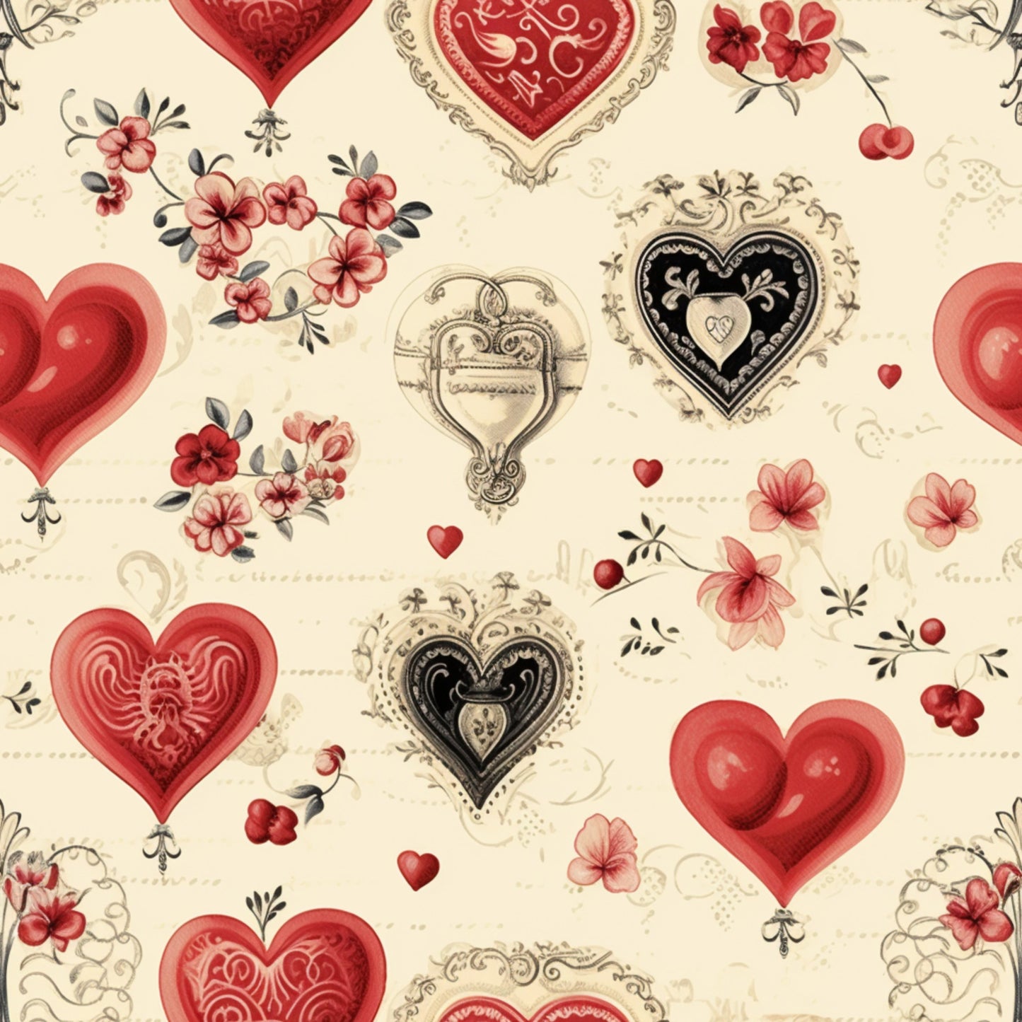 Vintage Valentines Day Pattern 3 Quilting Cotton Fabric