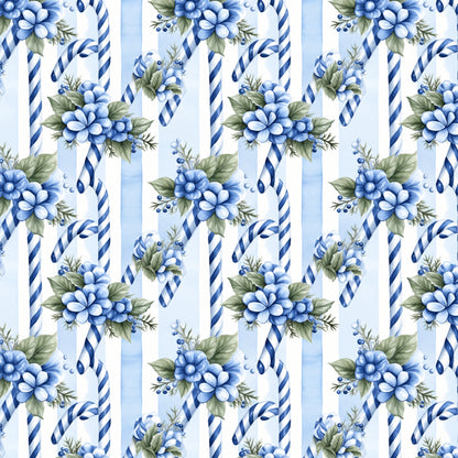 Vintage Winter Blue Christmas Pattern 1 Quilting Cotton Fabric