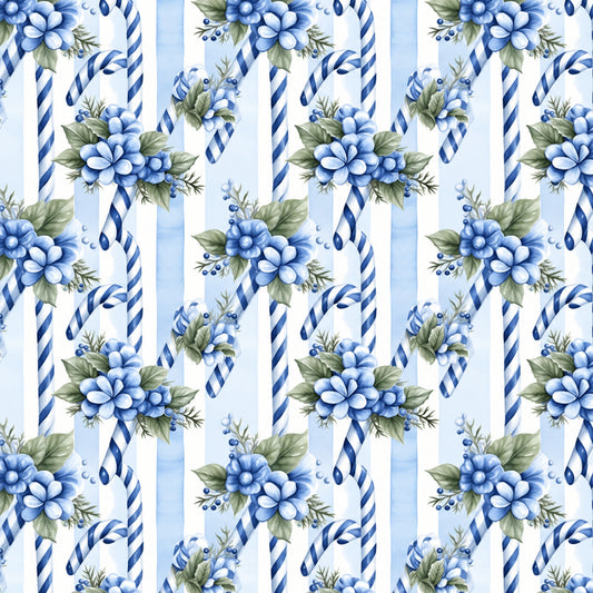 Vintage Winter Blue Christmas Pattern 1 Quilting Cotton Fabric