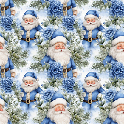 Vintage Winter Blue Christmas Pattern 2 Quilting Cotton Fabric