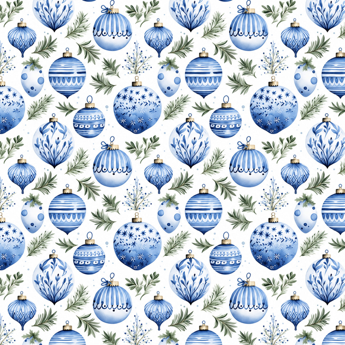 Vintage Winter Blue Christmas Pattern 4 Quilting Cotton Fabric