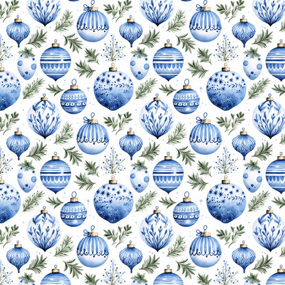 Vintage Winter Blue Christmas Pattern 4 Quilting Cotton Fabric