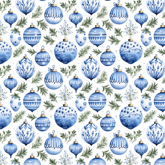 Vintage Winter Blue Christmas Pattern 4 Quilting Cotton Fabric