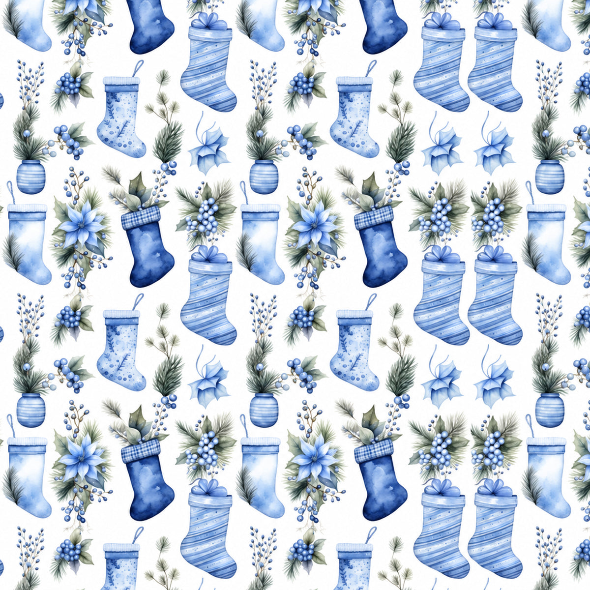 Vintage Winter Blue Christmas Pattern 7 Quilting Cotton Fabric