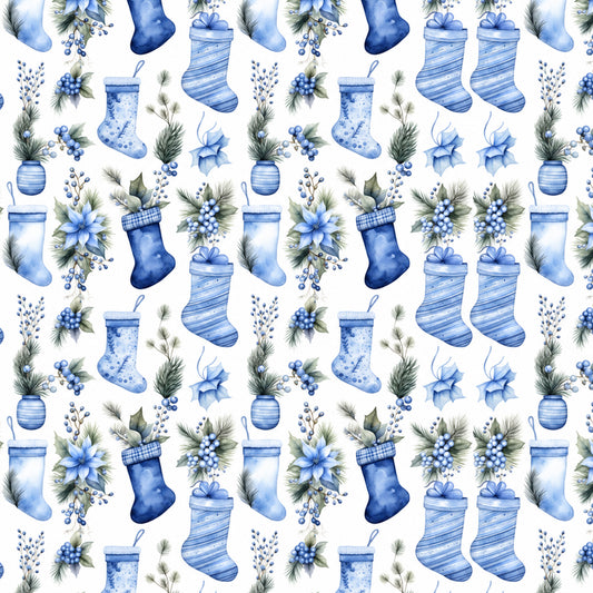 Vintage Winter Blue Christmas Pattern 7 Quilting Cotton Fabric