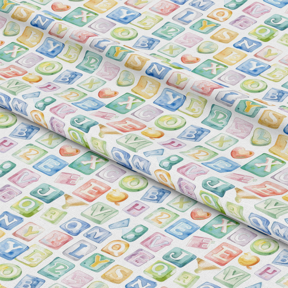 - Watercolor Baby Pattern 24 Quilting Cotton Fabric  
- pastel colors  
- alphabet blocks  
- nursery theme  
- soft hues  
- quilting cotton  
- baby shower fabric  
- playful design  
- child-friendly  
- multicolor letters  
- fabric yardage  
- sewing material