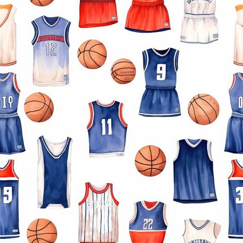 Watercolor Basketball Quilting Cotton Fabric