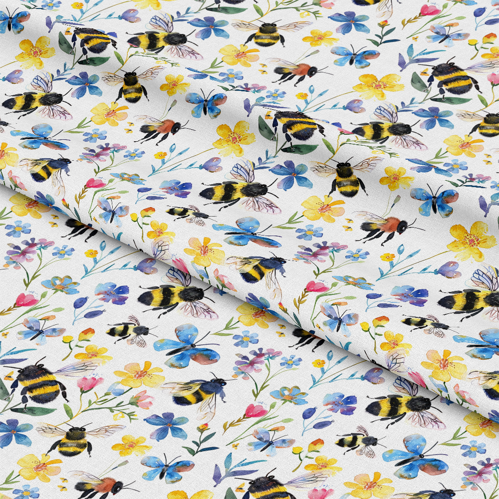 Watercolor Cute Bees and Flowers Pattern 15 Quilting Cotton Fabric