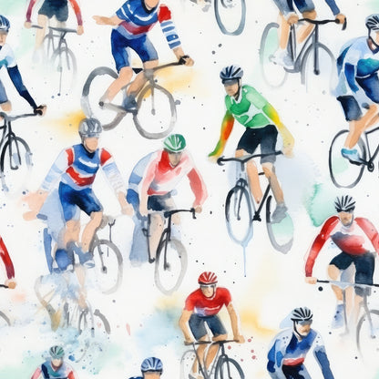 Watercolor Cycling Quilting Cotton Fabric