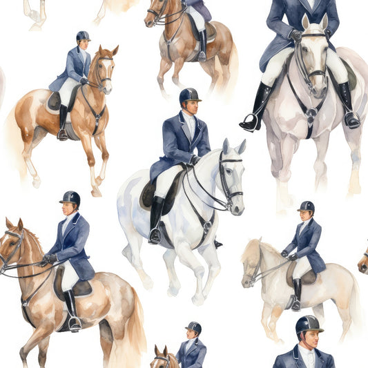 Watercolor Equestrian Quilting Cotton Fabric