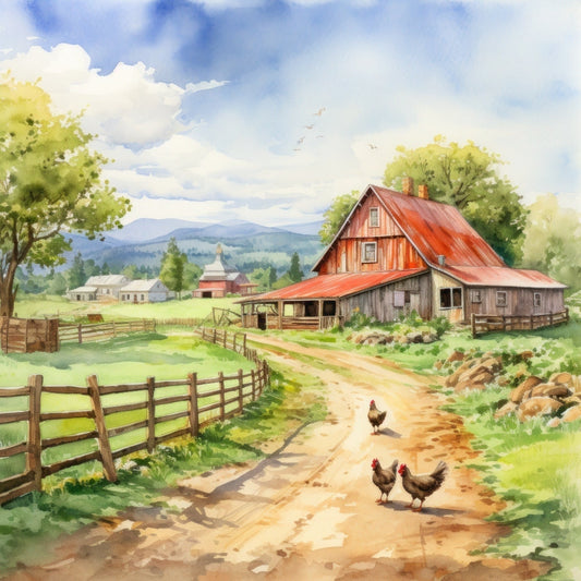 Watercolor Farm Life Fabric Panel 8