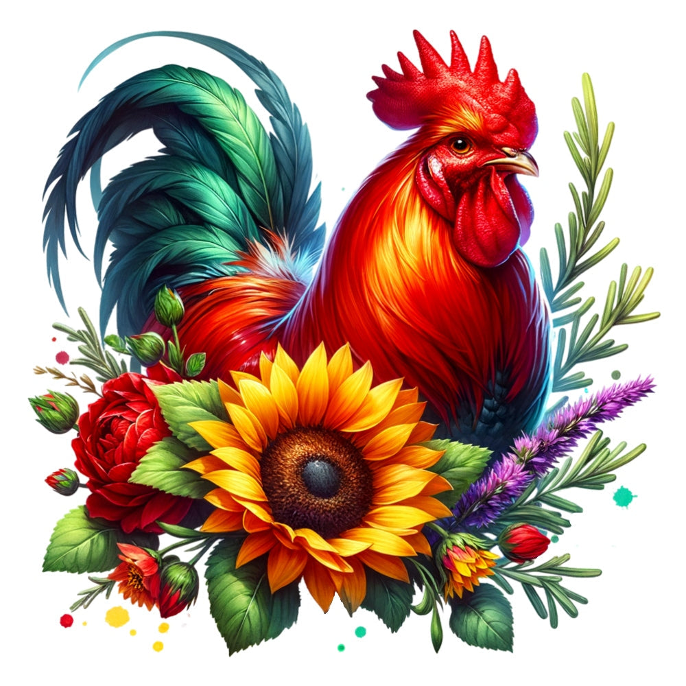 Watercolor Floral Chicken Fabric Panel 12