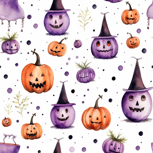 Watercolor Halloween Characters Pattern 10 Quilting Cotton Fabric