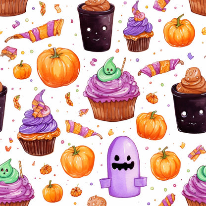 Watercolor Halloween Characters Pattern 19 Quilting Cotton Fabric