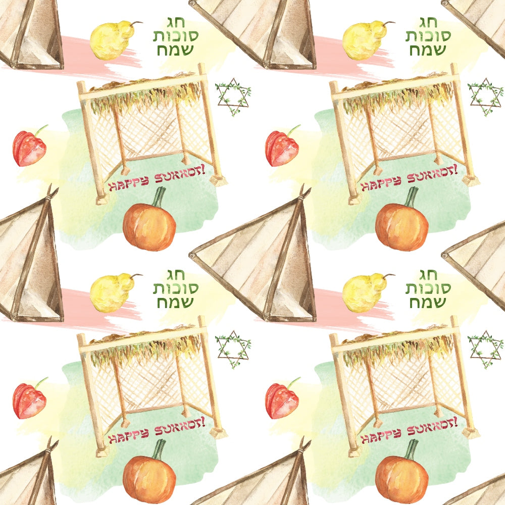 Watercolor Happy Sukkot Pattern 11 Quilting Cotton Fabric