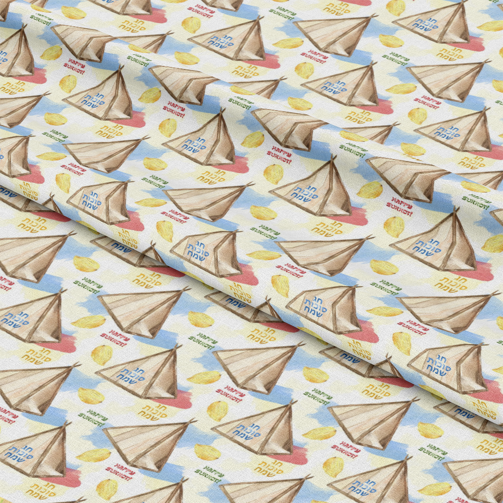 Watercolor Happy Sukkot Pattern 16 Quilting Cotton Fabric