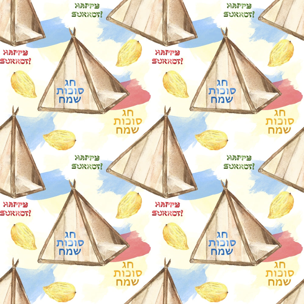 Watercolor Happy Sukkot Pattern 16 Quilting Cotton Fabric