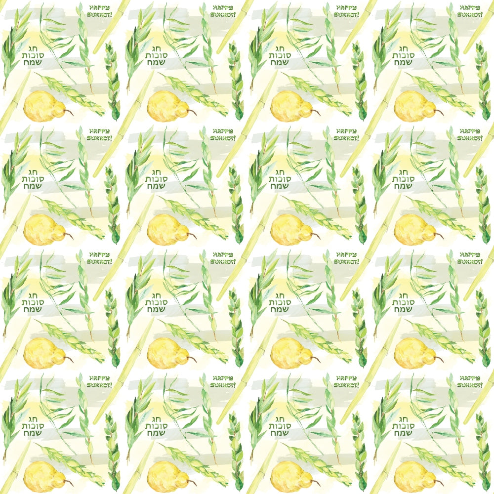 Watercolor Happy Sukkot Pattern 2 Quilting Cotton Fabric