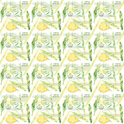 Watercolor Happy Sukkot Pattern 2 Quilting Cotton Fabric