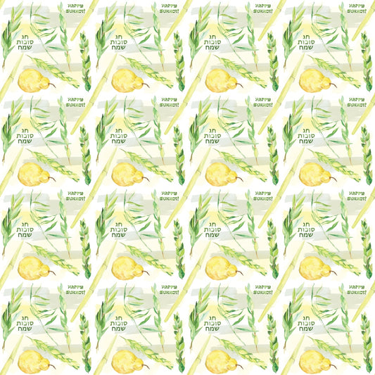 Watercolor Happy Sukkot Pattern 2 Quilting Cotton Fabric