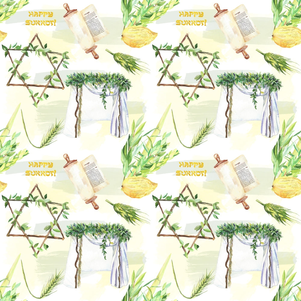 Watercolor Happy Sukkot Pattern 4 Quilting Cotton Fabric