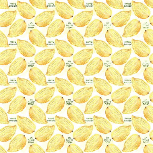 Watercolor Happy Sukkot Pattern 6 Quilting Cotton Fabric