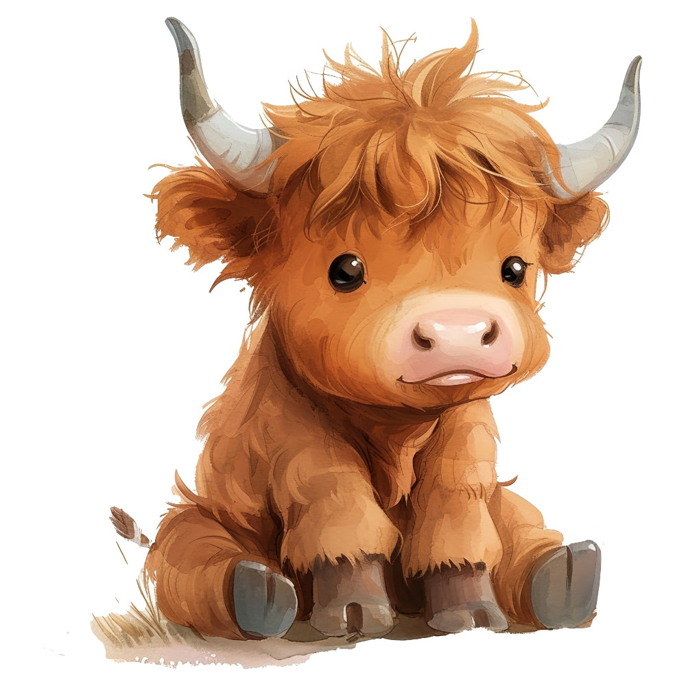 Watercolor Highland Cow Fabric Panel 1