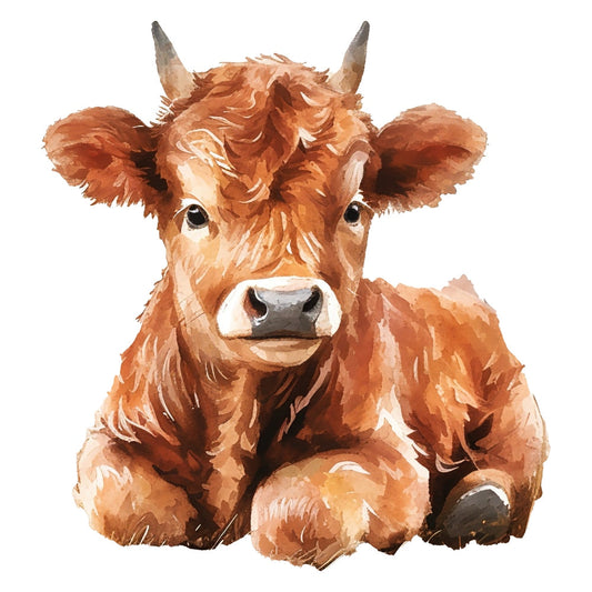 Watercolor Highland Cow Fabric Panel 10