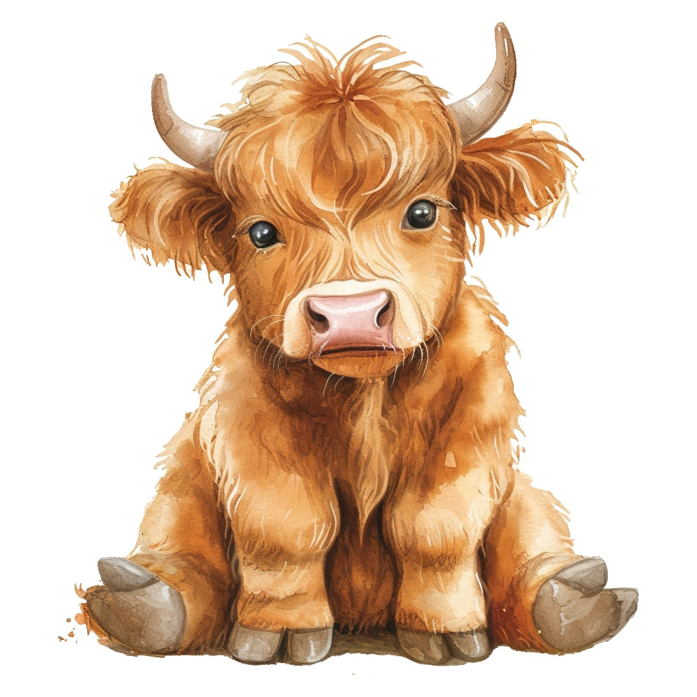Watercolor Highland Cow Fabric Panel 4