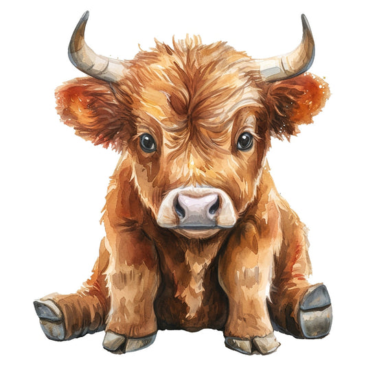 Watercolor Highland Cow Fabric Panel 7