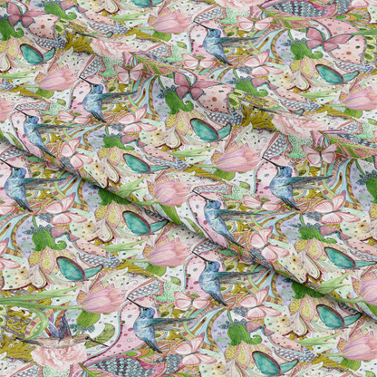 Watercolor HummingBirds Pattern Quilting Cotton Fabric