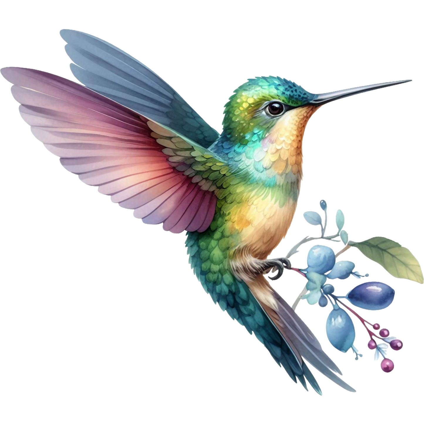 Watercolor Hummingbird Floral Fabric Panel 21